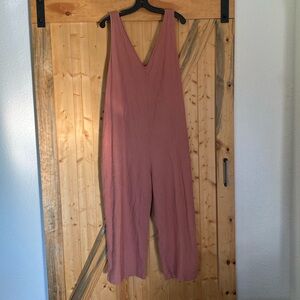 Pink Linen Onesie Coverall With Pockets